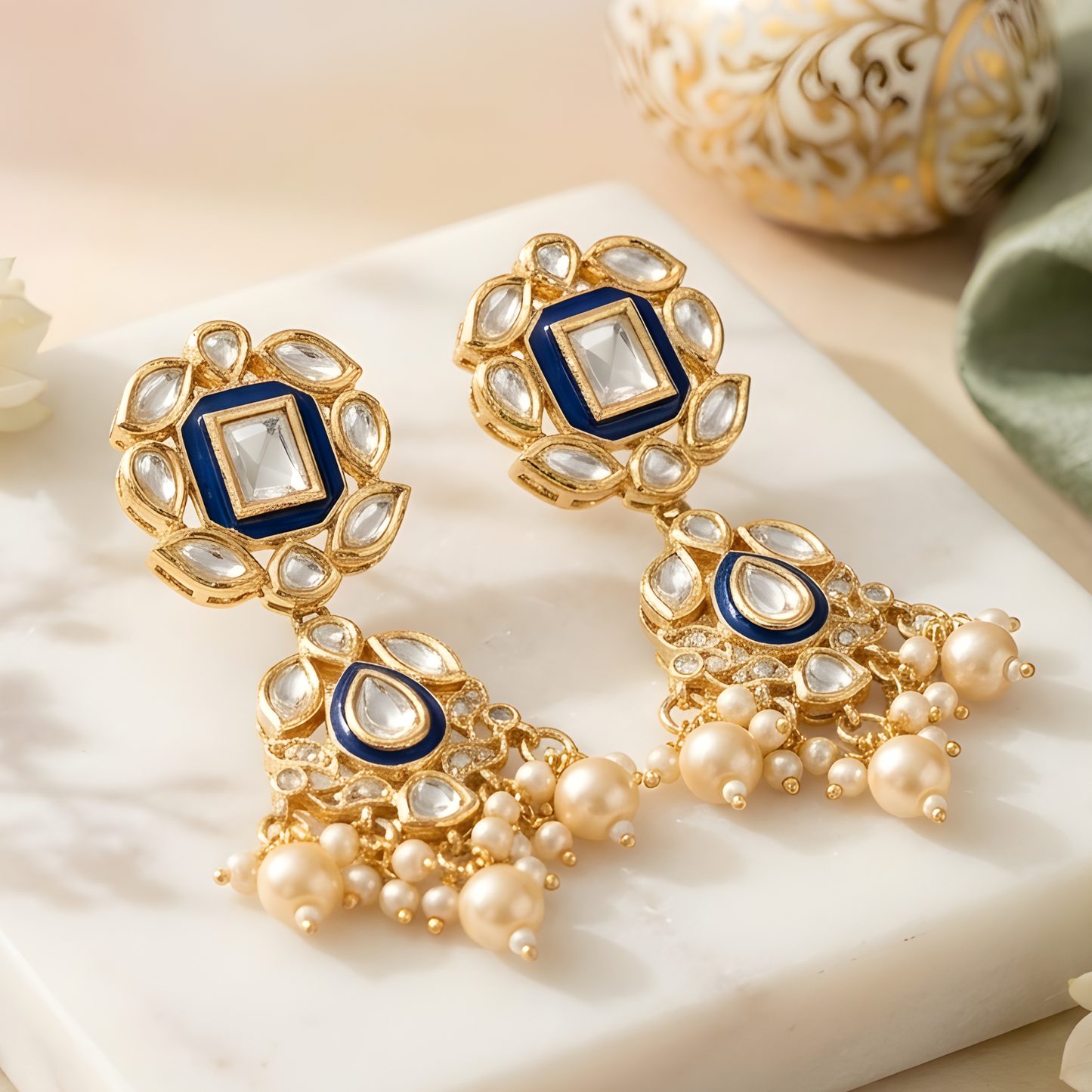 Blue Meenakri Kundan Choker Necklace Set