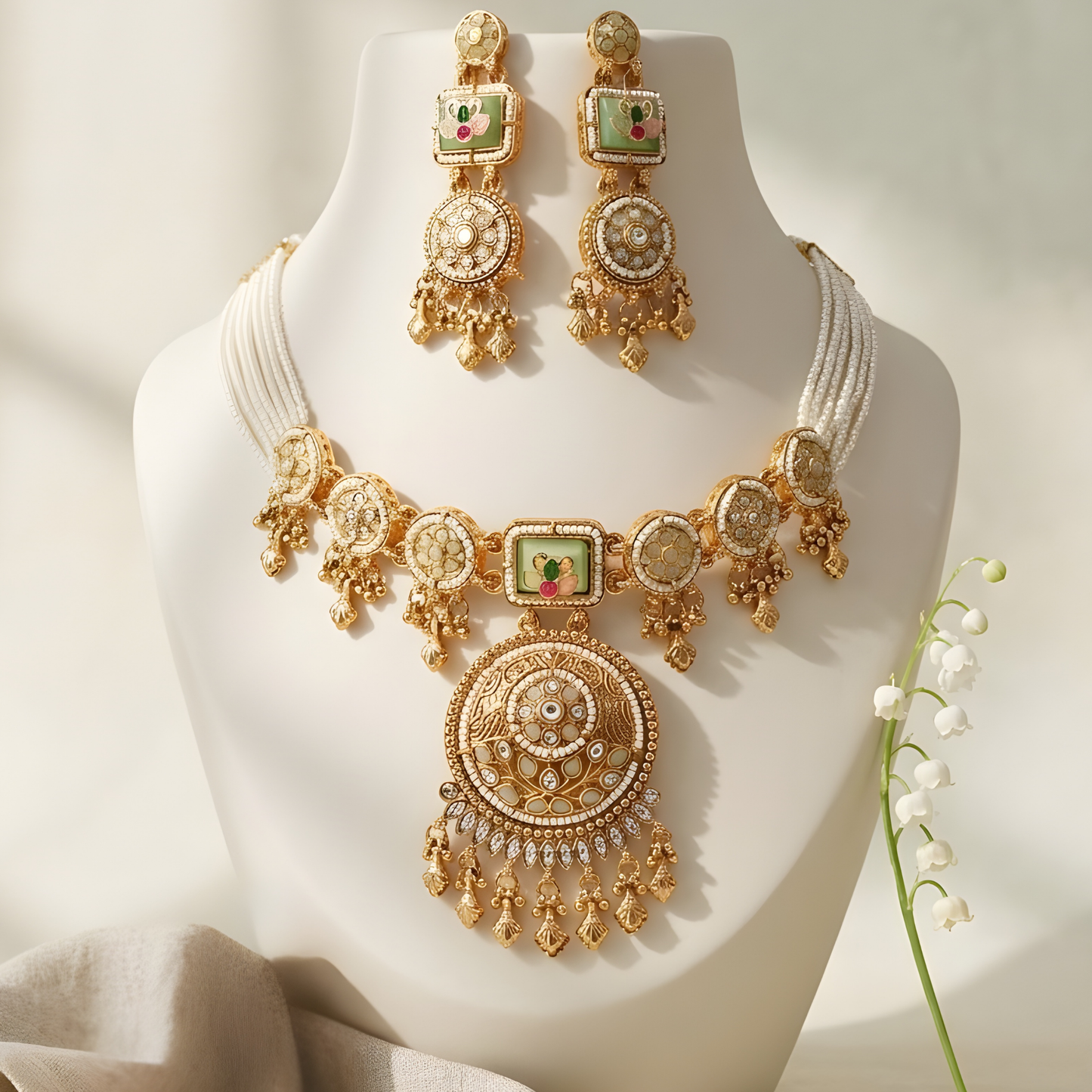 Traditional Kundan Pearl Choker Necklace Set