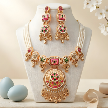 Traditional Kundan Pearl Choker Necklace Set