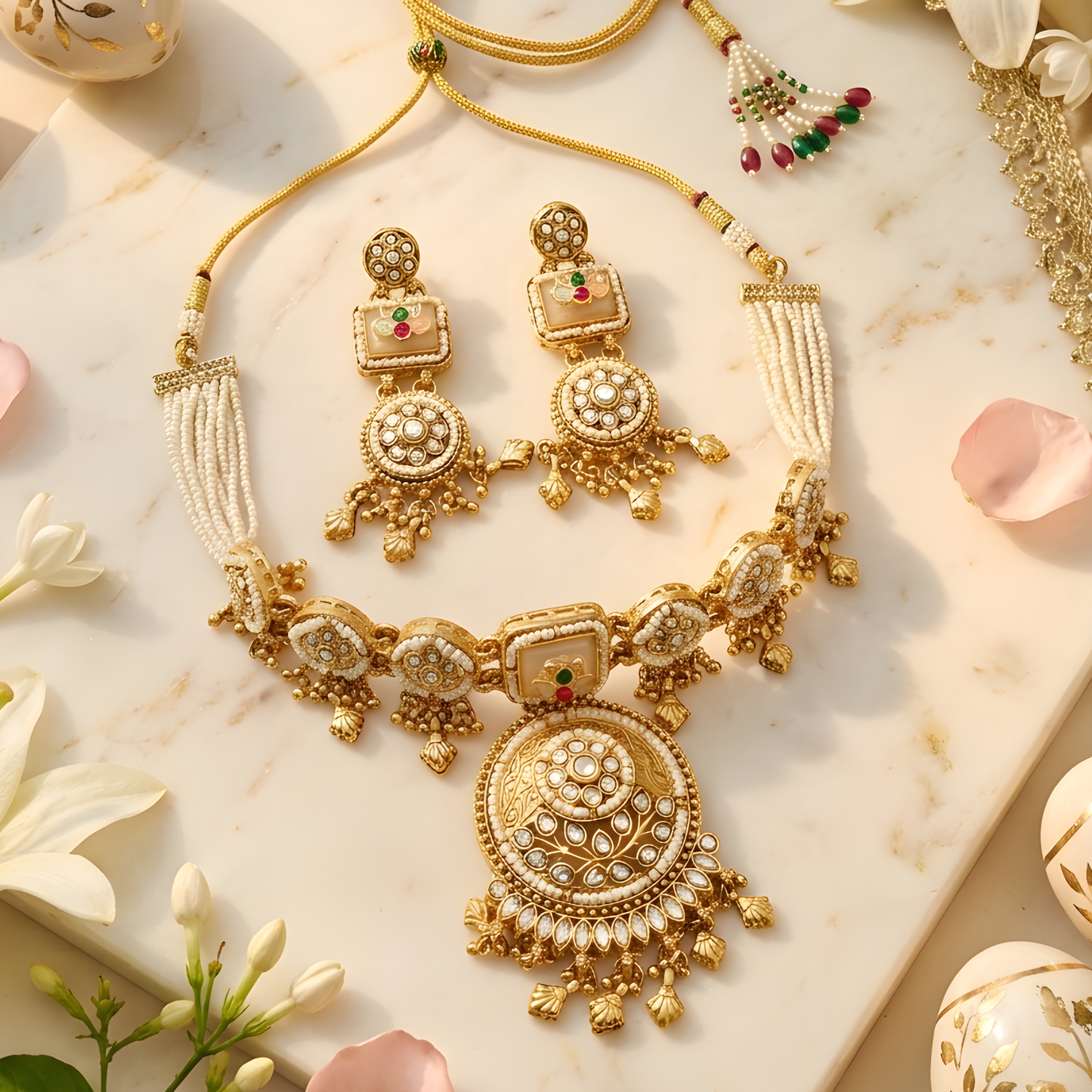 Traditional Kundan Pearl Choker Necklace Set