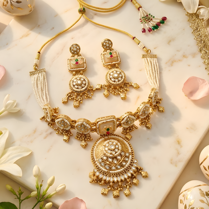 Traditional Kundan Pearl Choker Necklace Set