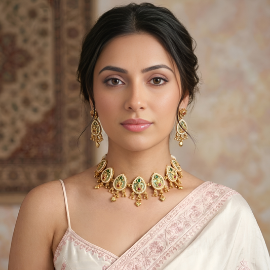 Meenakari Teardrop Necklace Set