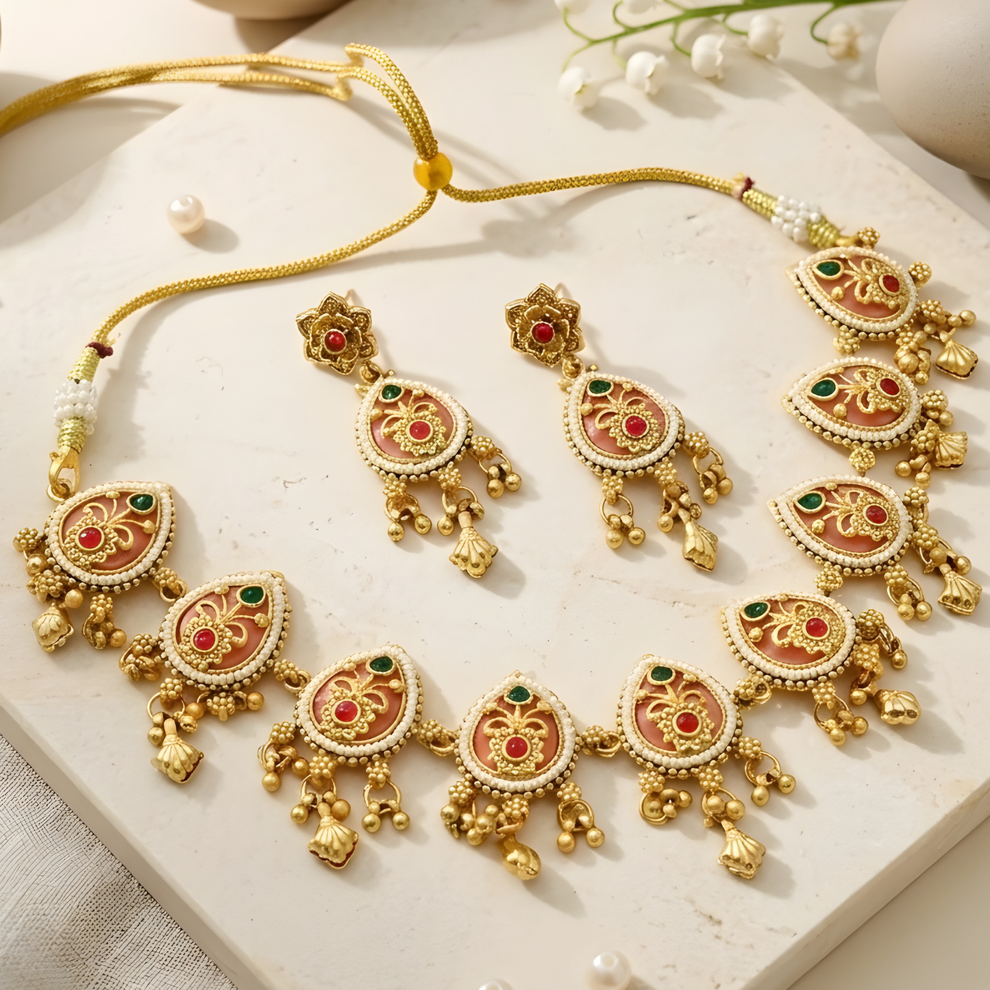 Meenakari Teardrop Necklace Set