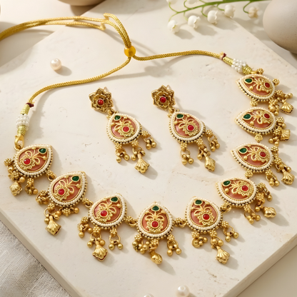 Meenakari Teardrop Necklace Set