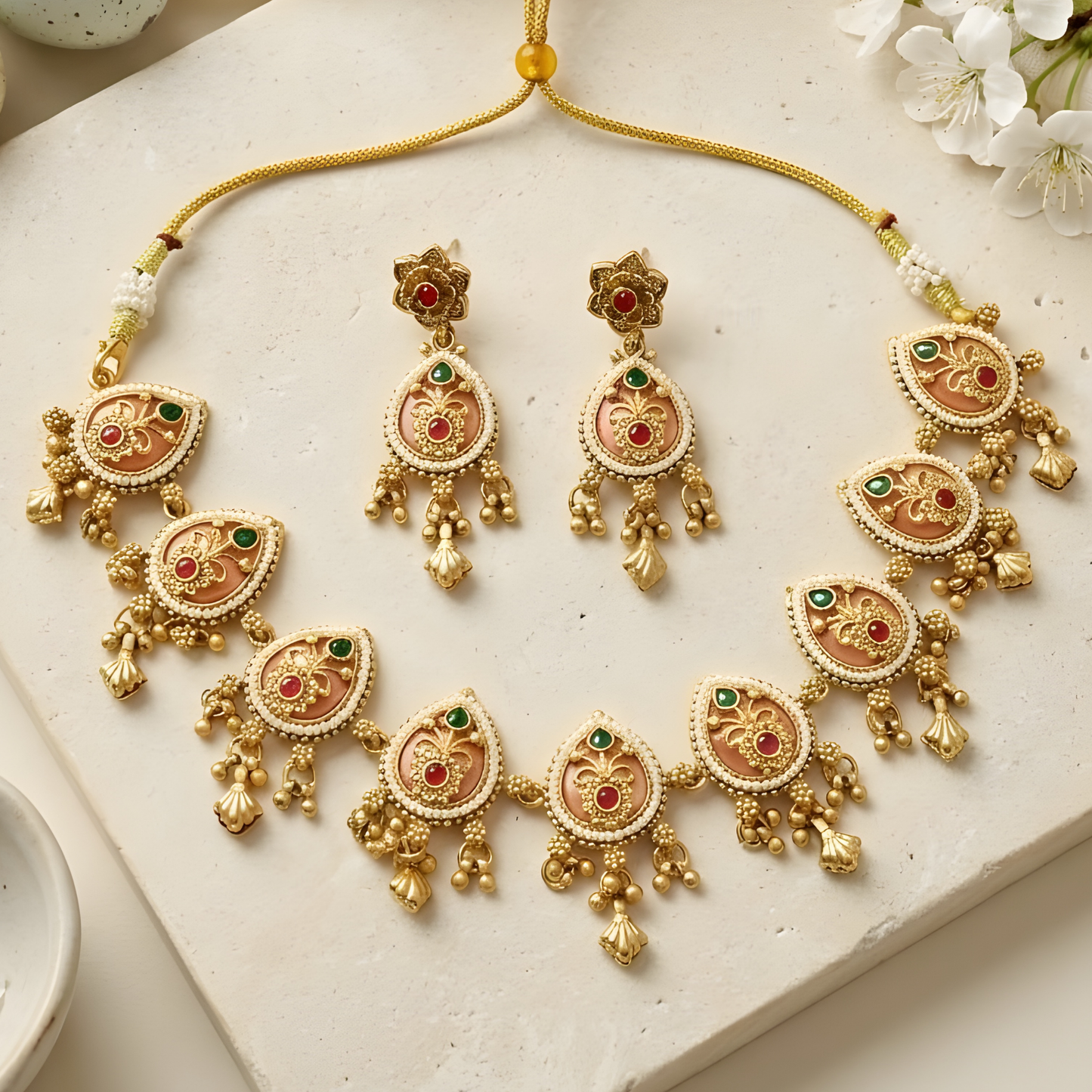 Meenakari Teardrop Necklace Set