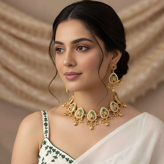 Meenakari Teardrop Necklace Set