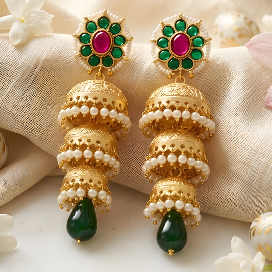 Triple Layer Jhumka Earrings