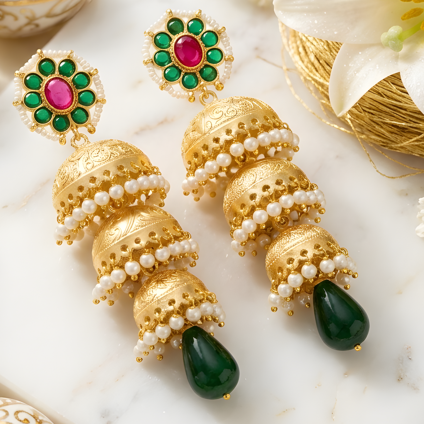 Triple Layer Jhumka Earrings
