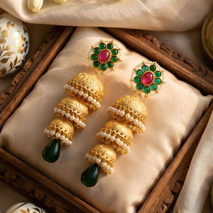 Triple Layer Jhumka Earrings