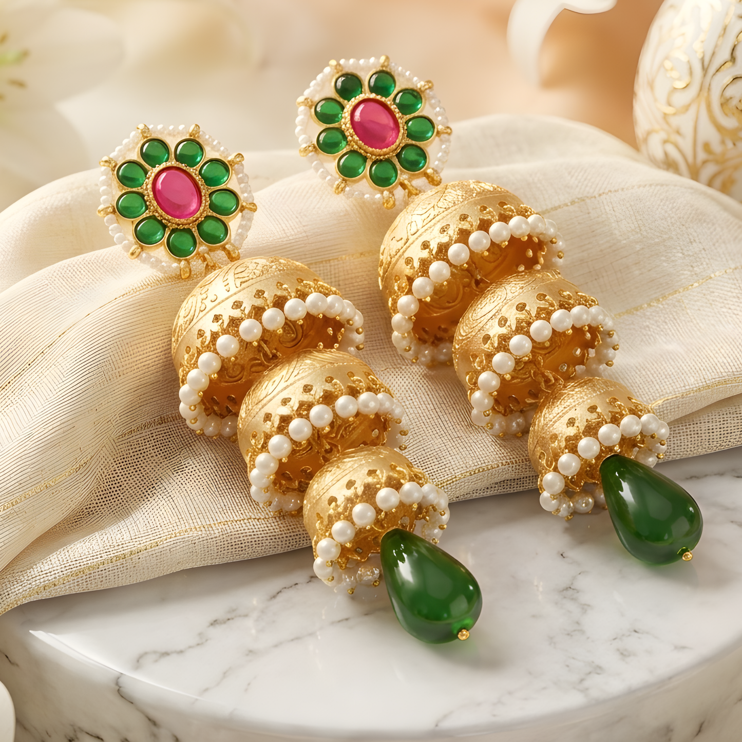 Triple Layer Jhumka Earrings