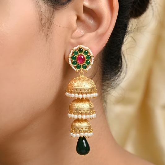 Triple Layer Jhumka Earrings