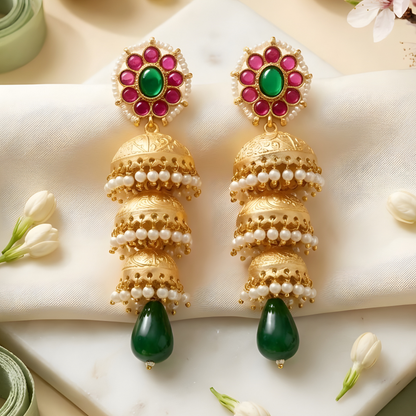 Triple Layer Jhumka Earrings