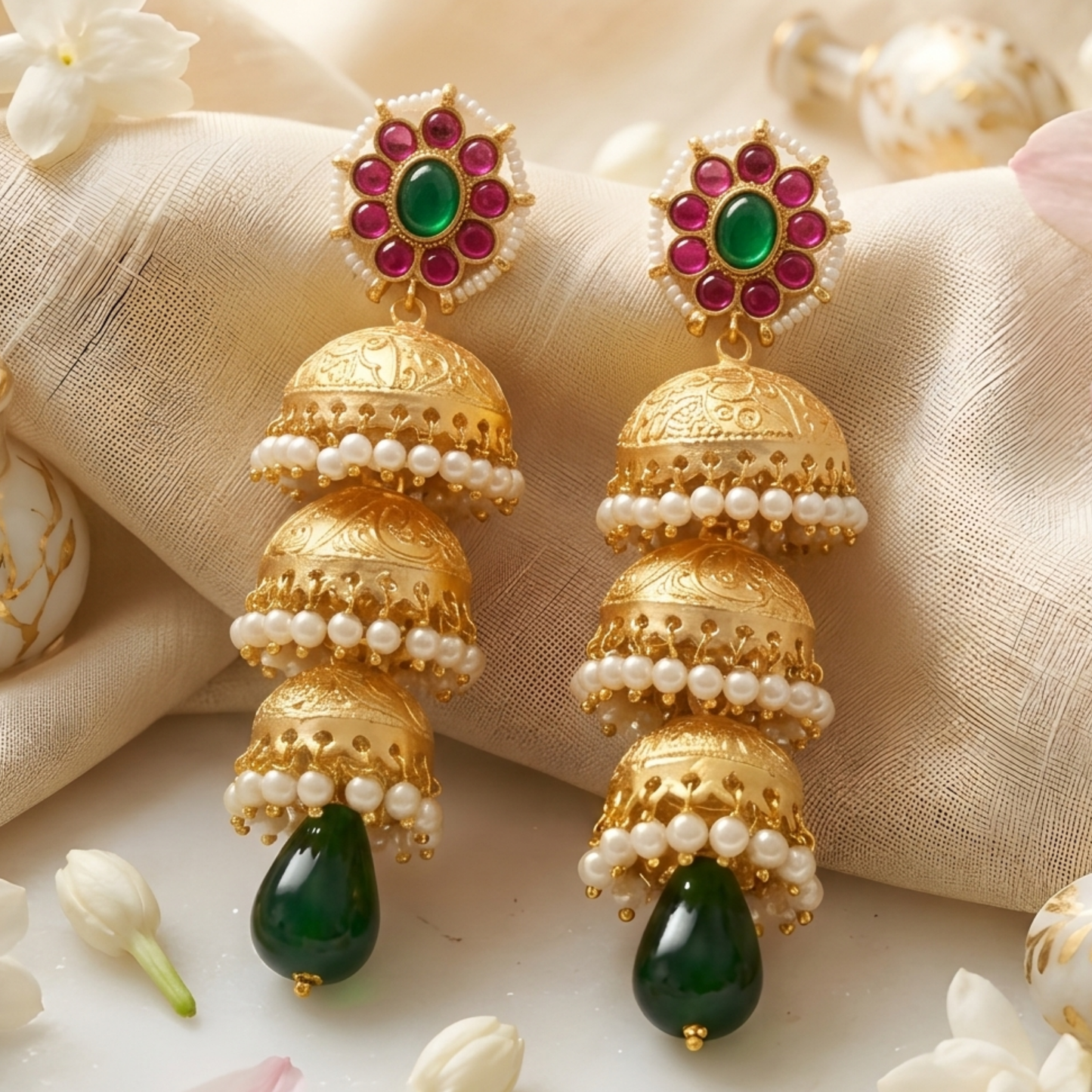 Triple Layer Jhumka Earrings
