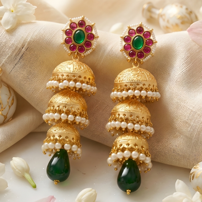 Triple Layer Jhumka Earrings