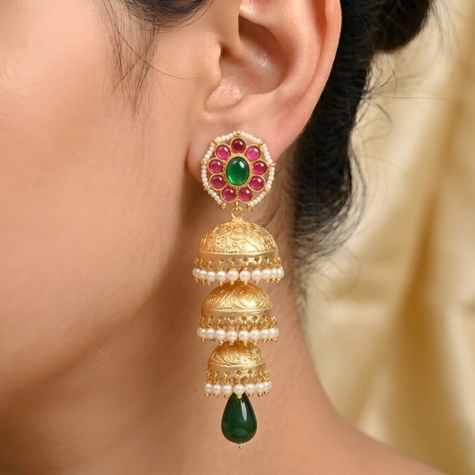 Triple Layer Jhumka Earrings