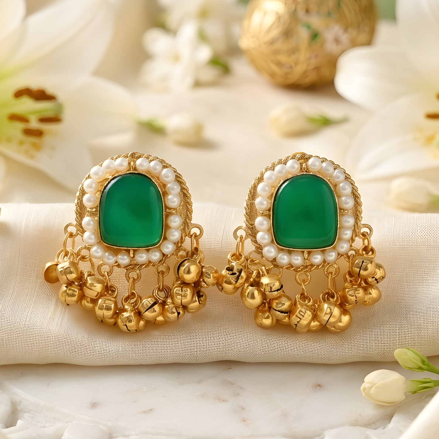 Emerald Ghungroo Stud Earrings