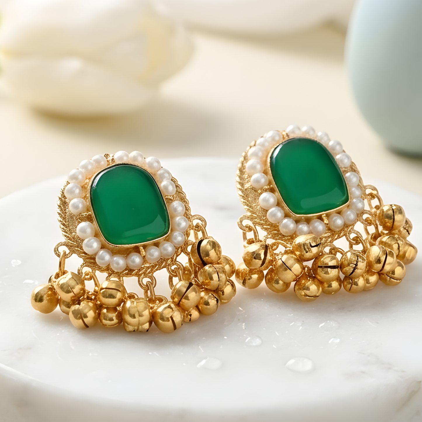 Emerald Ghungroo Stud Earrings