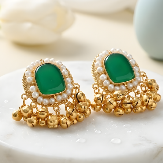 Emerald Ghungroo Stud Earrings