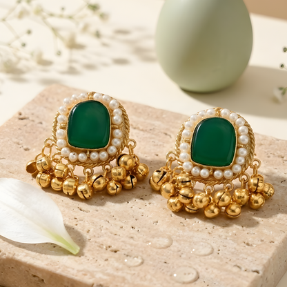 Emerald Ghungroo Stud Earrings
