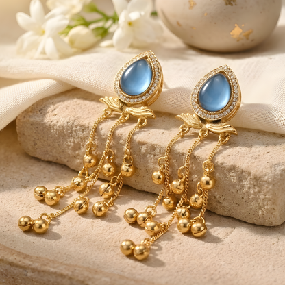 Gold Plated Long Tassel Ghungroo Earrings