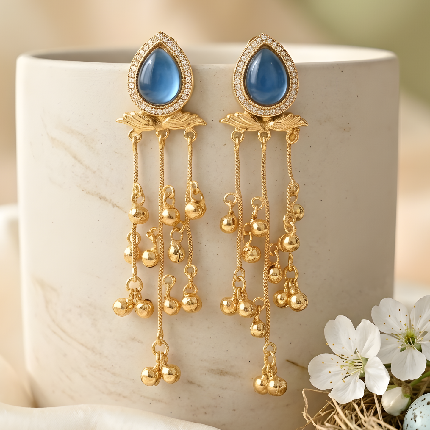 Gold Plated Long Tassel Ghungroo Earrings