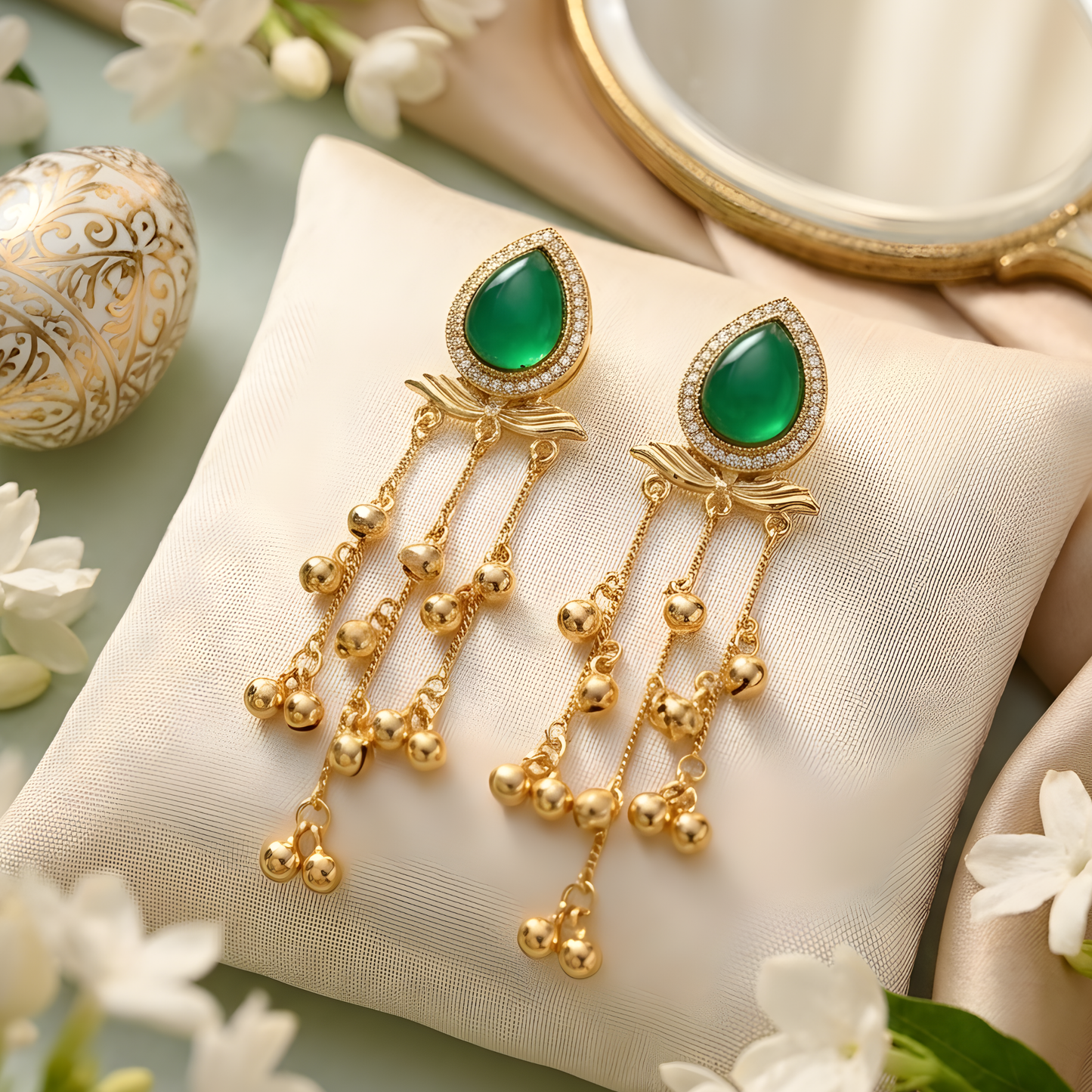 Gold Plated Long Tassel Ghungroo Earrings
