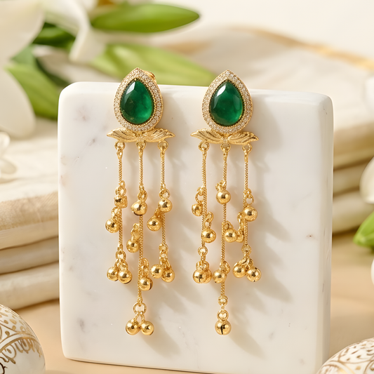 Gold Plated Long Tassel Ghungroo Earrings