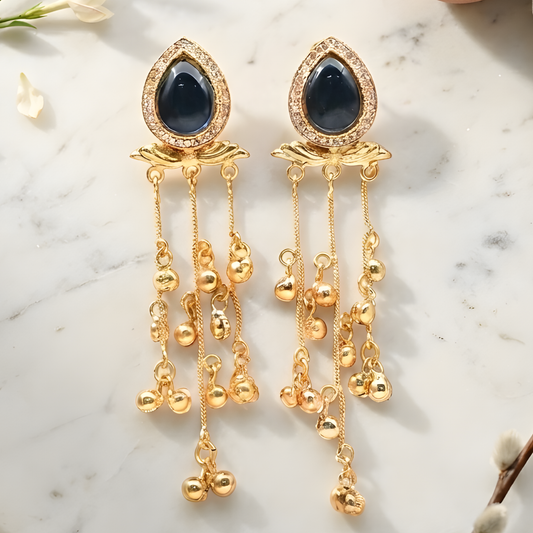 Gold Plated Long Tassel Ghungroo Earrings