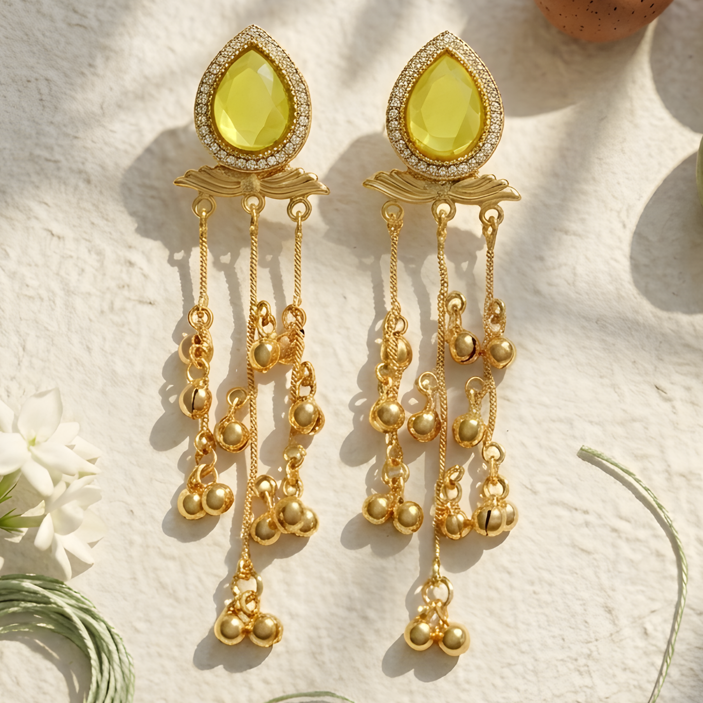 Gold Plated Long Tassel Ghungroo Earrings