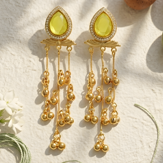 Gold Plated Long Tassel Ghungroo Earrings