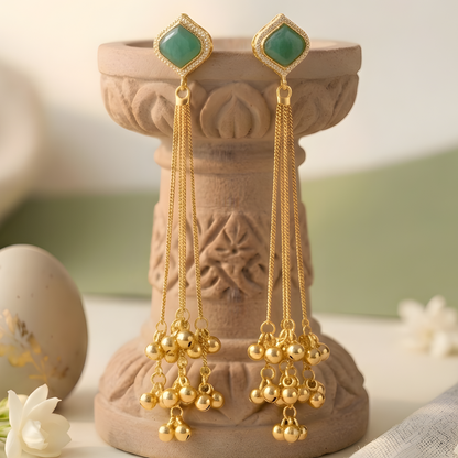 Gemstone Tassel Earrings With Ghungroo