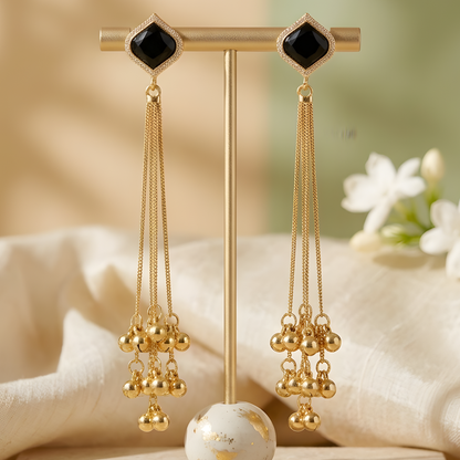 Gemstone Tassel Earrings With Ghungroo