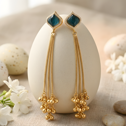 Gemstone Tassel Earrings With Ghungroo