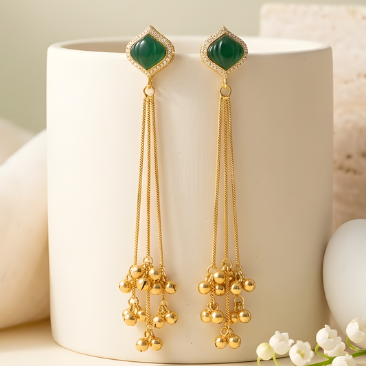 Gemstone Tassel Earrings With Ghungroo