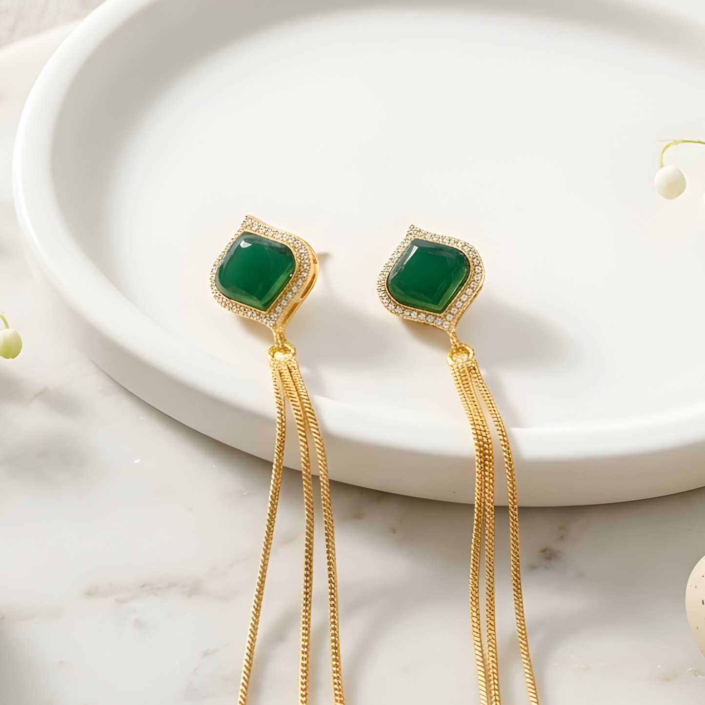 Gemstone Tassel Earrings With Ghungroo