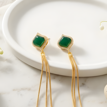 Gemstone Tassel Earrings With Ghungroo