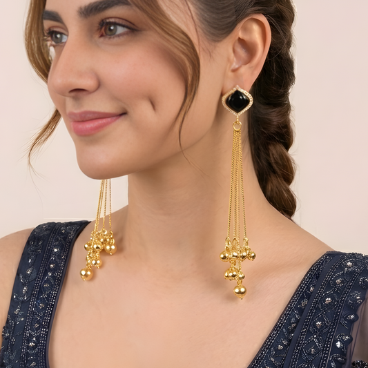Gemstone Tassel Earrings With Ghungroo