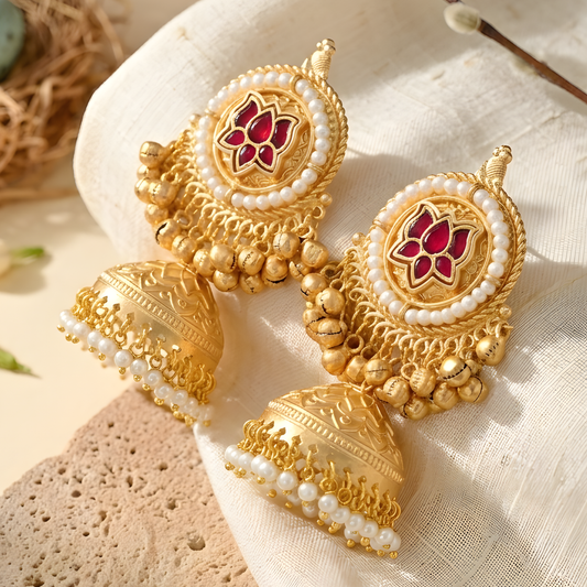 Enamel Lotus Statement Jhumka Earrings