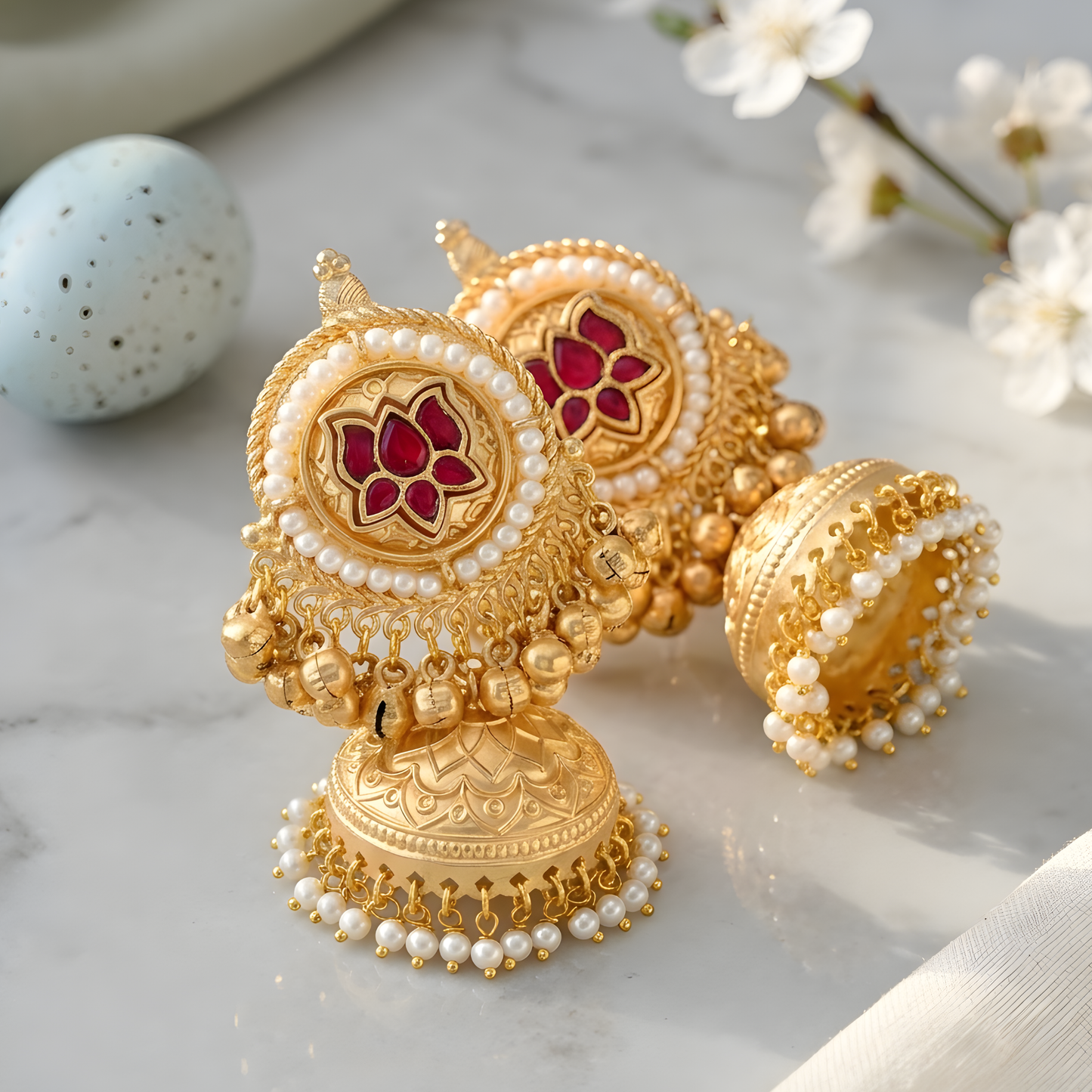 Enamel Lotus Statement Jhumka Earrings