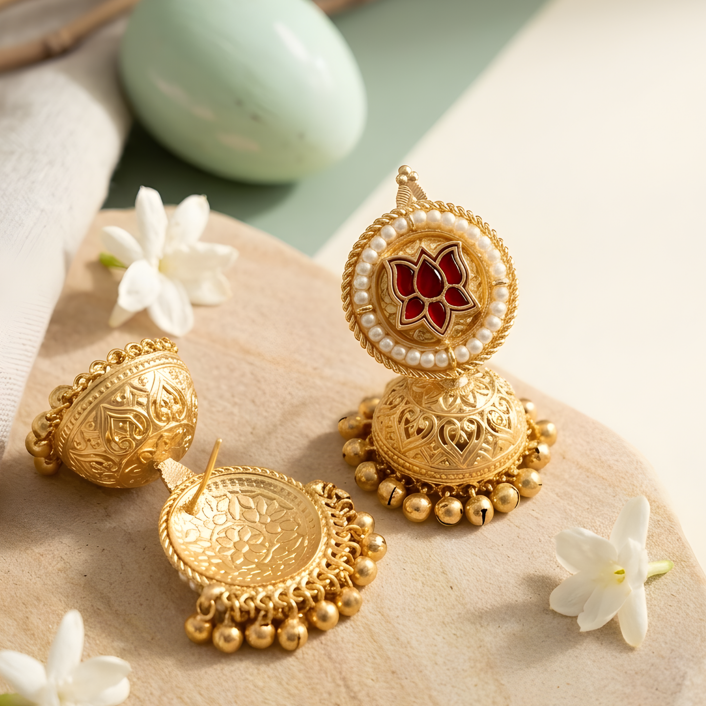 Enamel Lotus Statement Jhumka Earrings