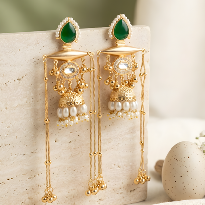 Kashmiri Chandelier Earrings with Pearls & Ghungroo
