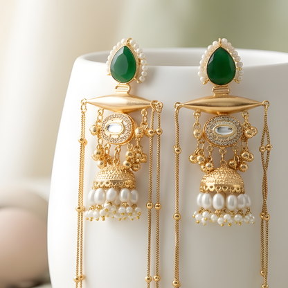 Kashmiri Chandelier Earrings with Pearls & Ghungroo