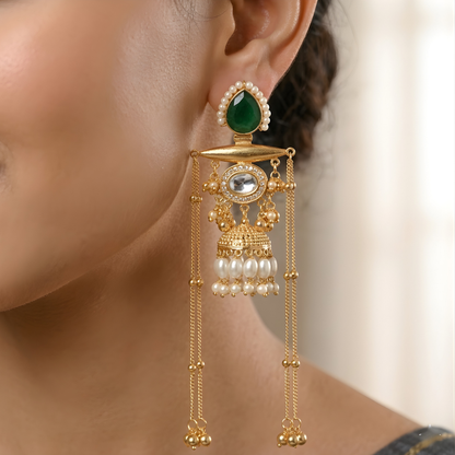 Kashmiri Chandelier Earrings with Pearls & Ghungroo