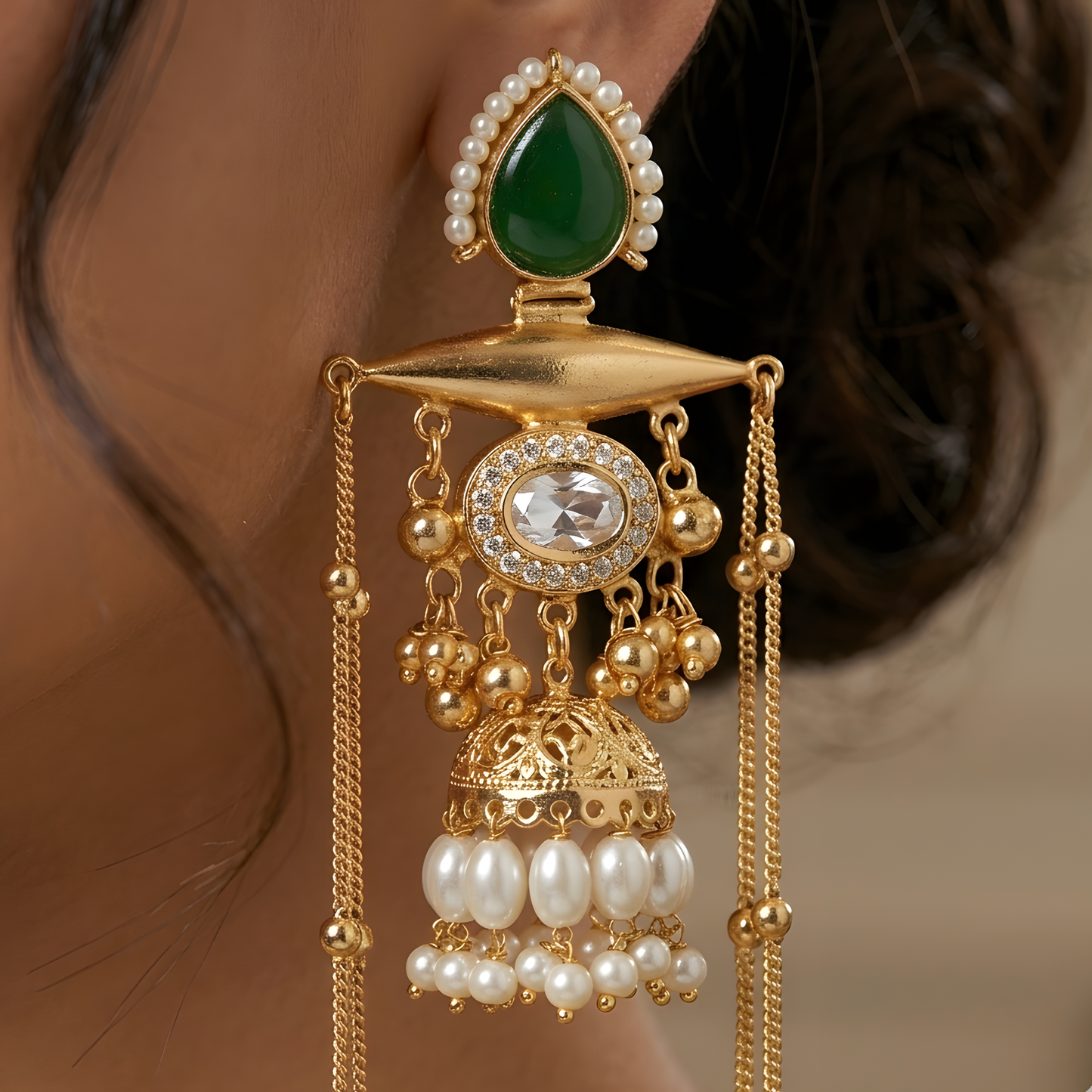 Kashmiri Chandelier Earrings with Pearls & Ghungroo
