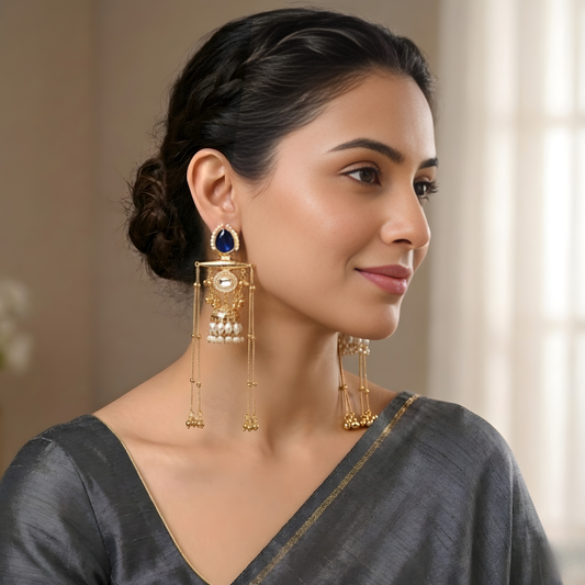 Kashmiri Chandelier Earrings with Pearls & Ghungroo