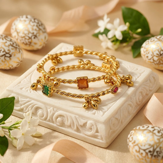 Gemstones Ghungroo Twisted Bangles