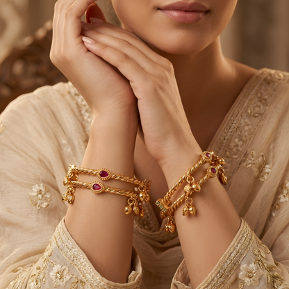 Gemstones Ghungroo Twisted Bangles