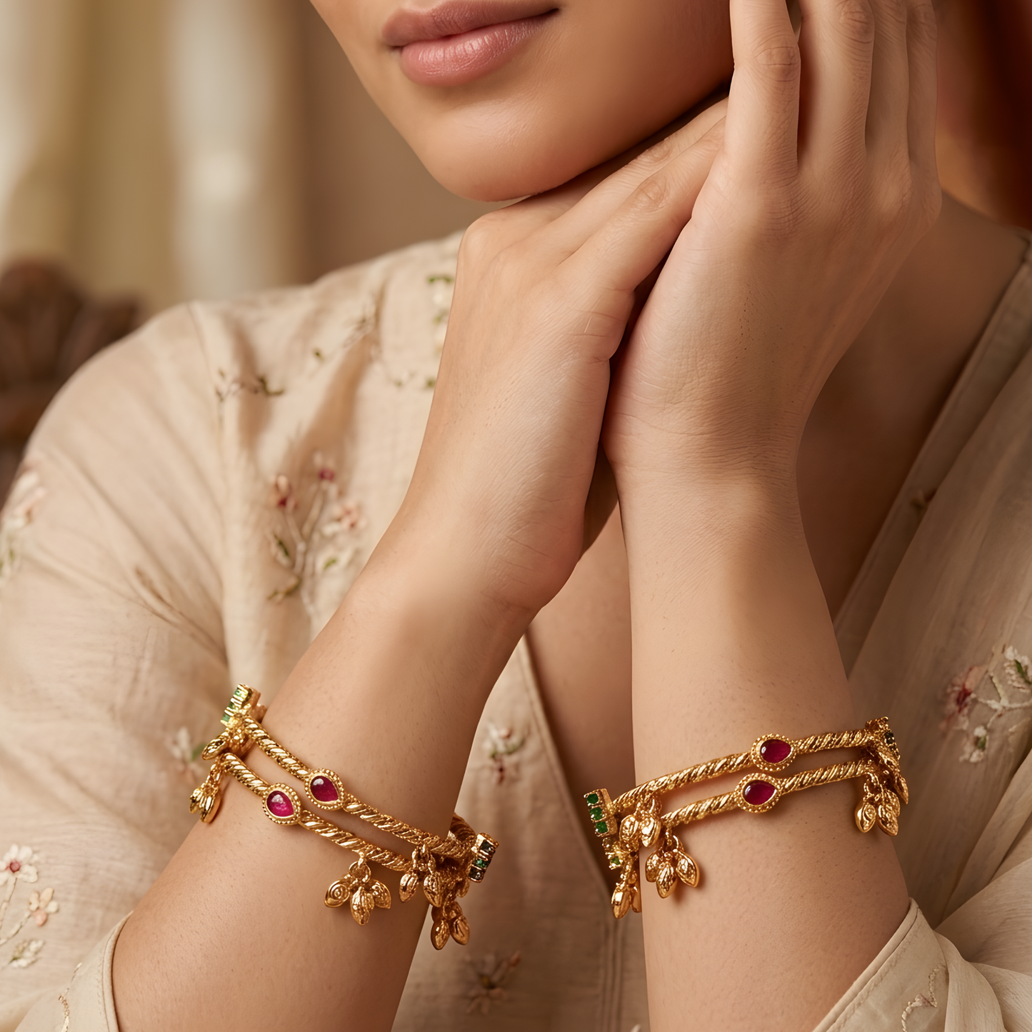 Gemstones Ghungroo Twisted Bangles