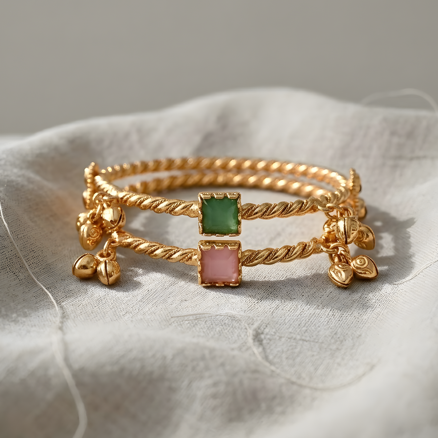 Gemstones Ghungroo Twisted Bangles