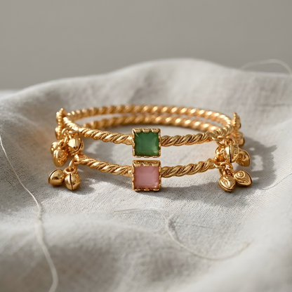 Gemstones Ghungroo Twisted Bangles